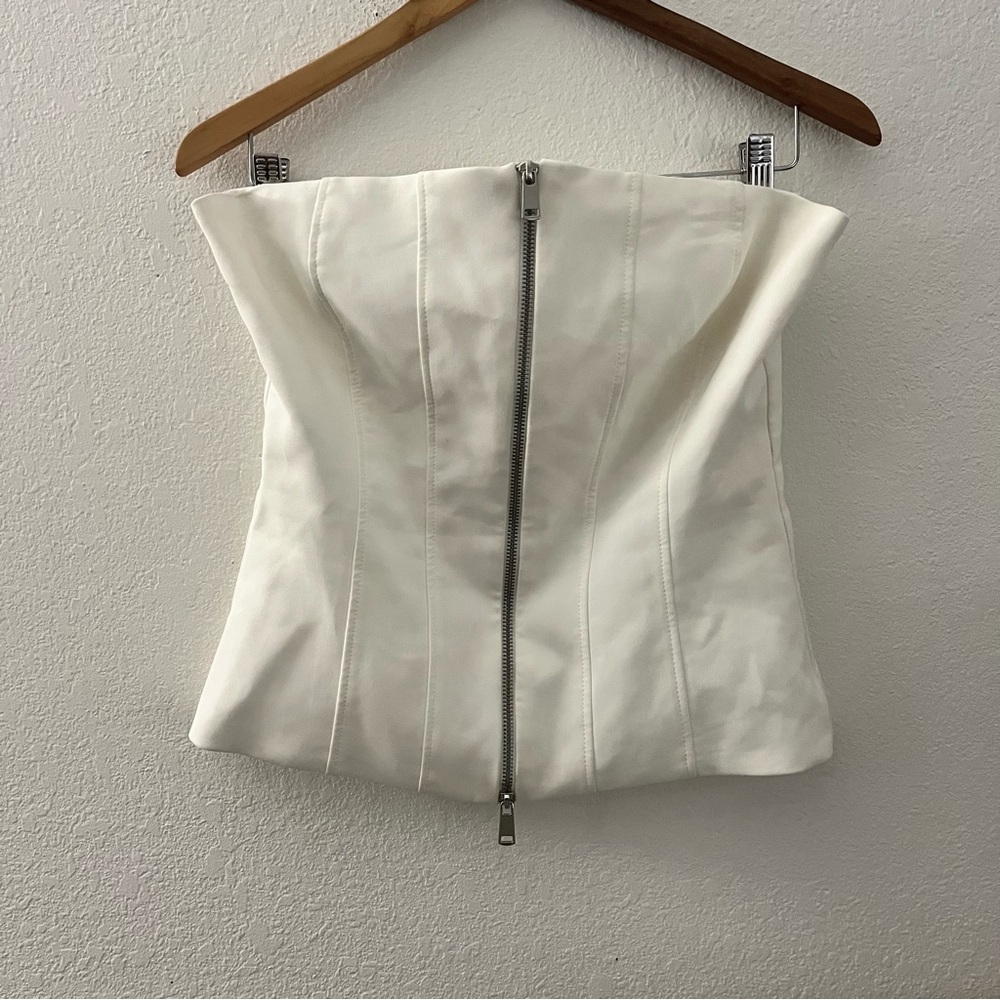 Zara Off-White Strapless Top with Silver Detail